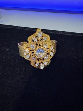 Adjustable Gold-Tone Crystal Filigree Statement Cuff Bracelet